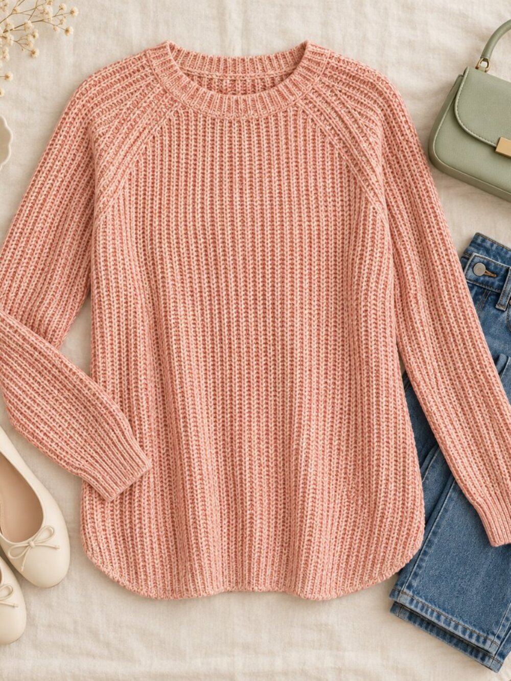 Faded glory peach knit sweater crew neck SZ  L